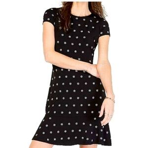 Ann Taylor Black A-Line Mini Dress Cap Sleeve Crew Neck